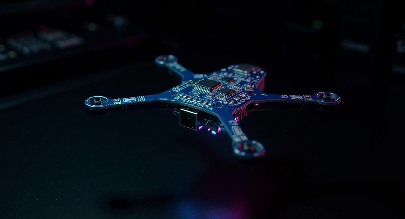 Aerial Systems & AI Vision course — AI-vision drone in a cyberpunk aerial scene