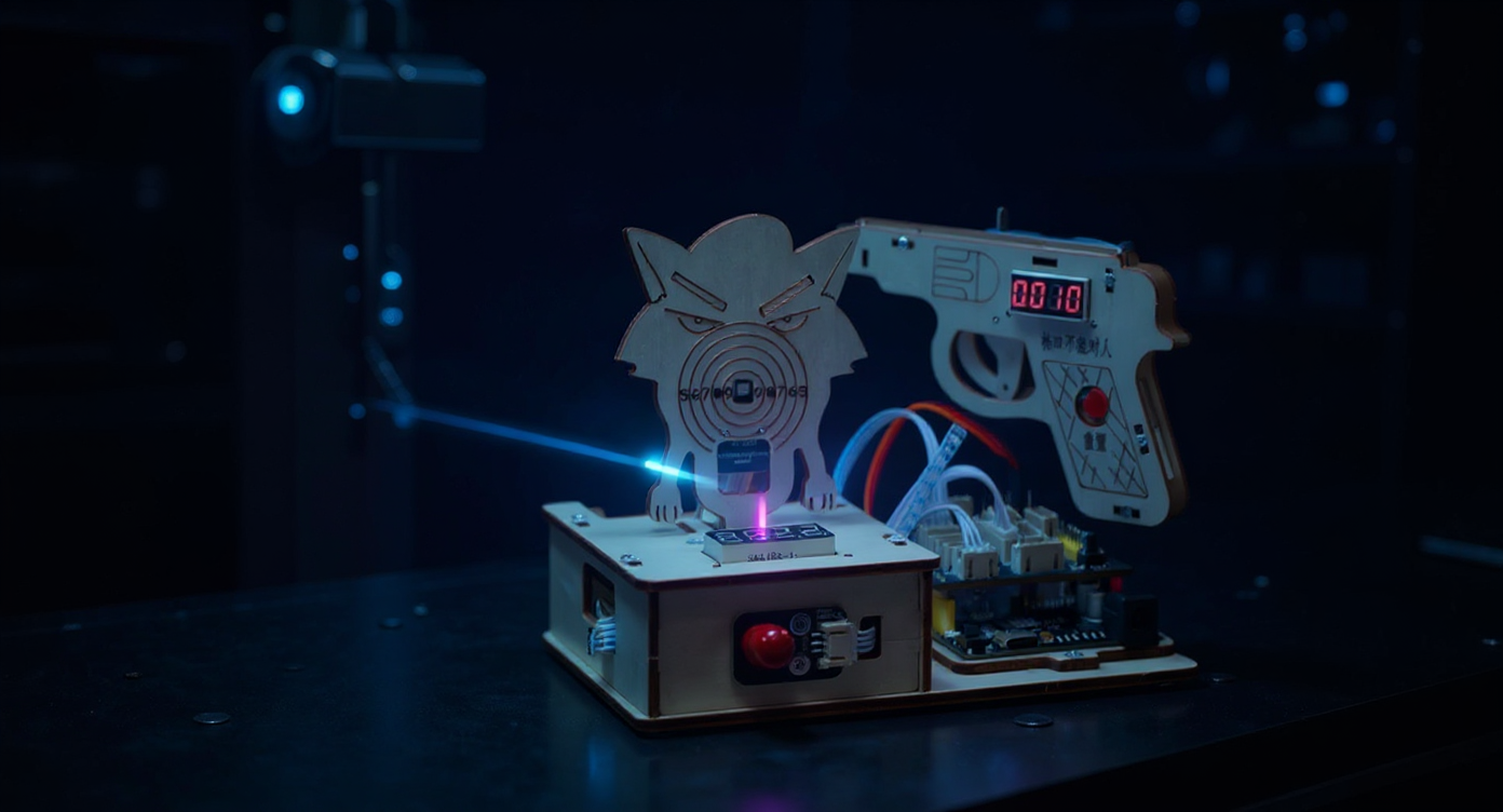 Precision Optics & IR course — IR sensor laser target system in a cyberpunk scene